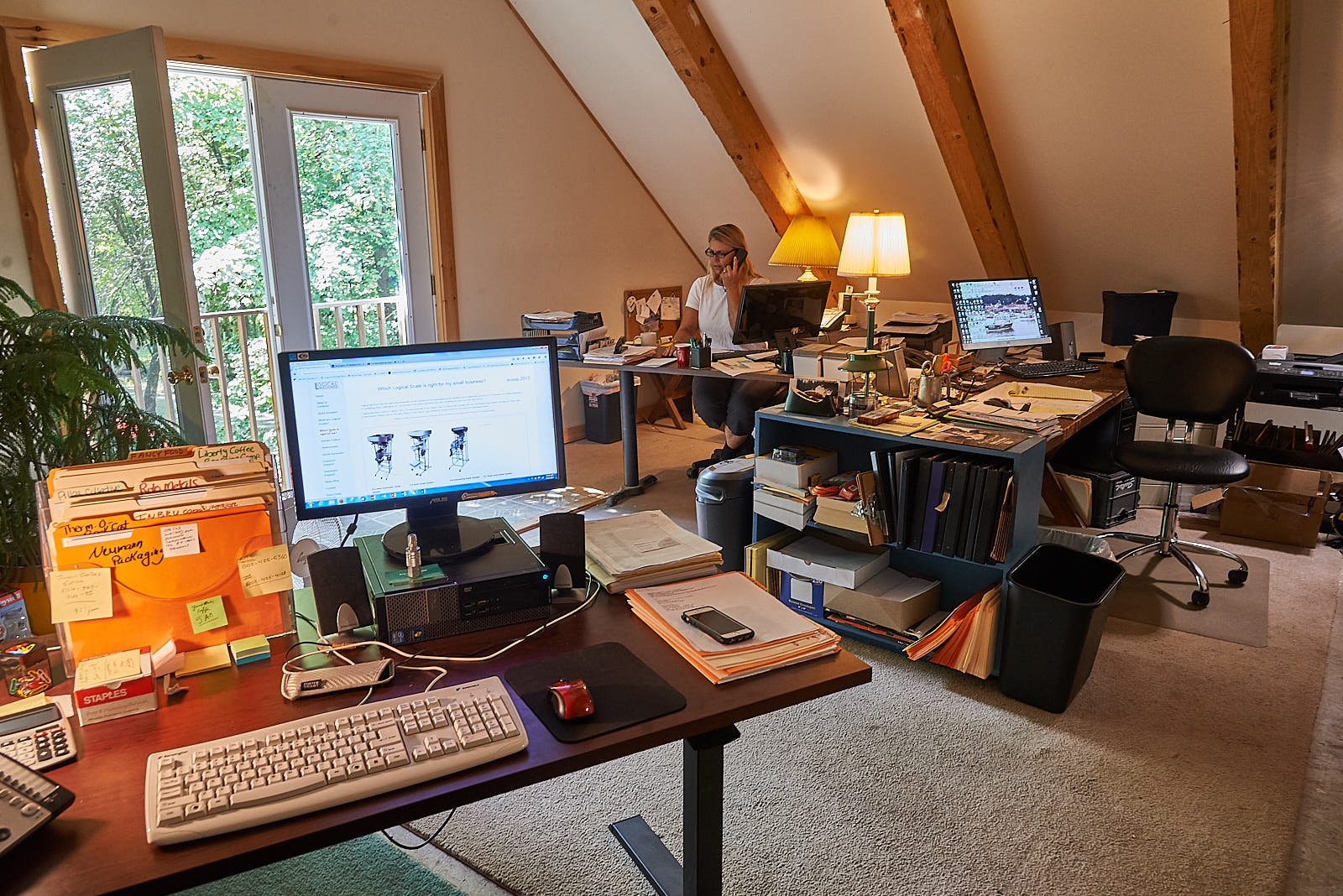 Heather in the Logical Machines office above the shop. The nerve center!